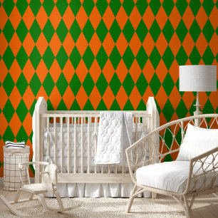 Papier Peint Motif à carreaux Harlequin orange et vert
