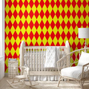 Papier Peint Motif à carreaux Harlequin rouge jaune