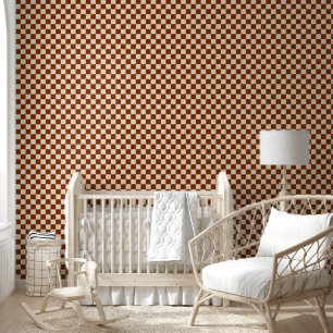Papier Peint Motif à carreaux marron rouille et beige