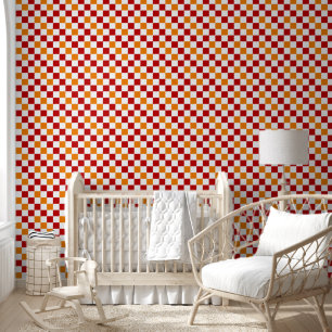 Papier Peint Motif à carreaux rouge blanc orange