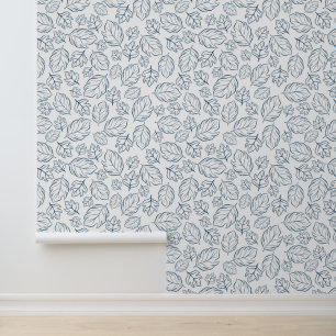 Papier Peint Motif à feuilles élégantes bleu et blanc