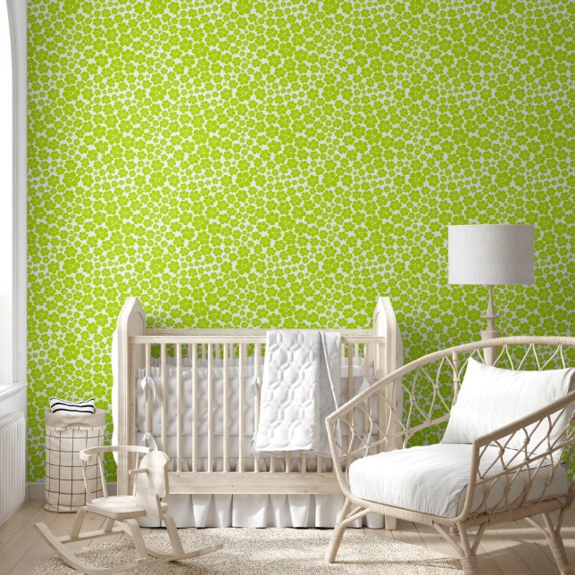 Papier Peint Motif à fleurs en vert et blanc citron (Enfants)