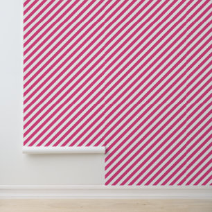 Papier Peint Motif à rayures roses et blanches diagonales