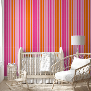 Papier Peint Motif à rayures verticales rose et orange
