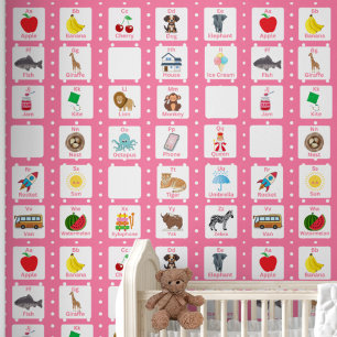 Papier Peint Motif ABC Enfants en alphabet rose