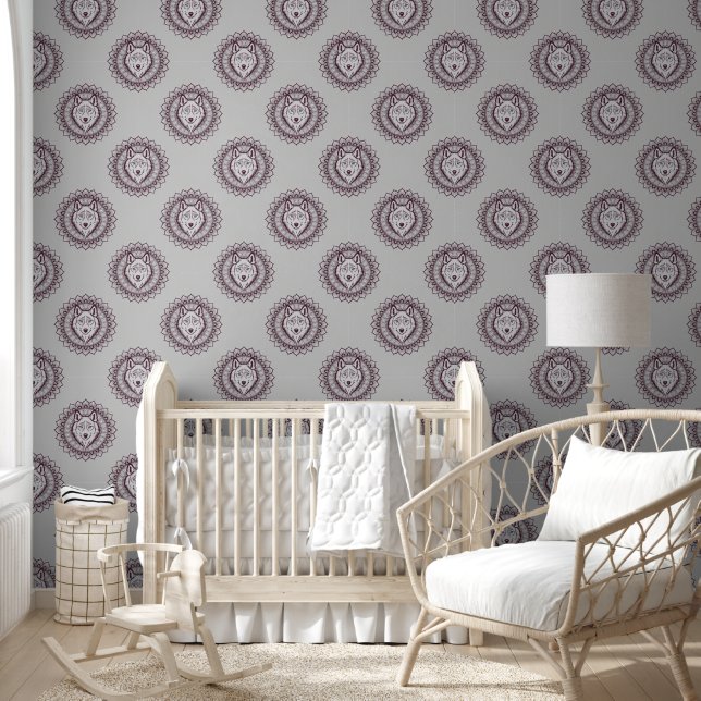 Papier Peint Motif animal cool - Wolf Head Mandala 1 (Enfants)