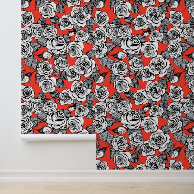 Papier Peint Motif blanc roses (Application)