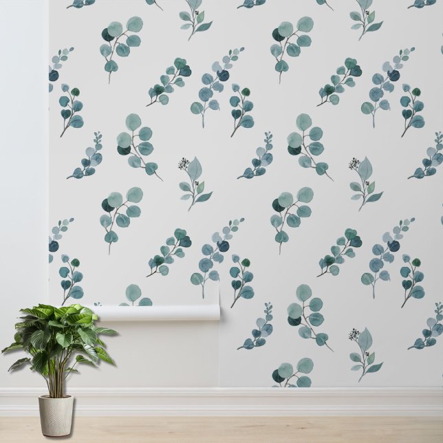 Papier Peint Motif botanique Feuille Green White Eucalyptus (Créateur téléchargé)