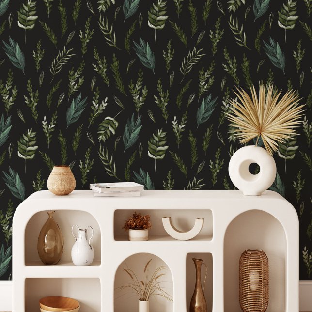 Papier Peint Motif botanique Feuille vert (In situ)