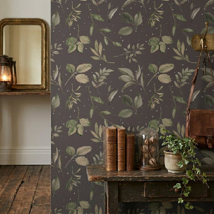 Papier Peint Motif botanique moderne de feuilles Mauve foncé