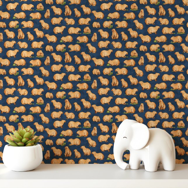 Papier Peint Motif Capybara sur Navy Blue (Créateur téléchargé)