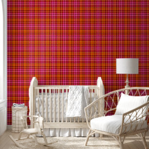 Papier Peint Motif carreau tartan rose rouge orange