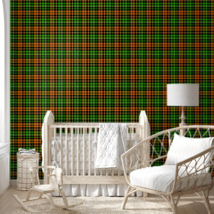 Papier Peint Motif carreaux tartan vert orange noir