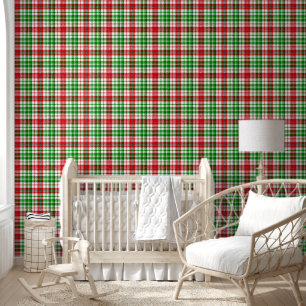 Papier Peint Motif carreaux tartan vert rouge blanc