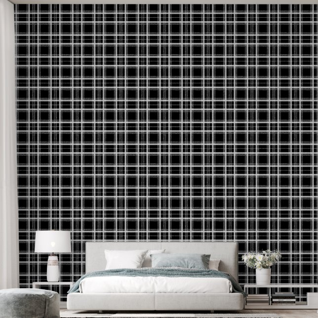Papier Peint motif carrelé blanc noir cool (Chambre à coucher)