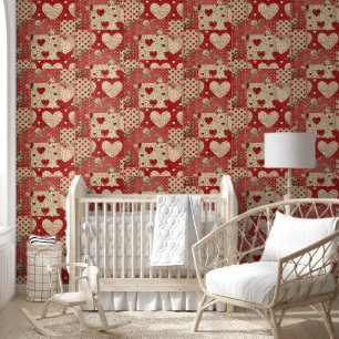 Papier Peint Motif Chic Red Patchwork