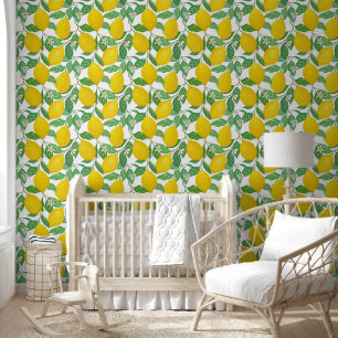 Papier Peint Motif citron blanc jaune