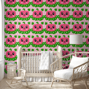 Papier Peint Motif Citrouille rose pour enfants