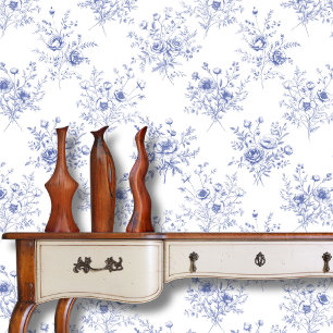 Papier Peint Motif classique de fleurs bleues Toile bleue franç
