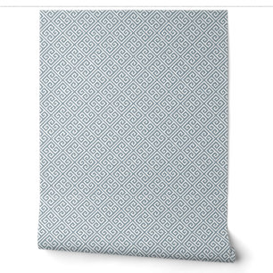 Papier Peint Motif clé grec bleu poussiéreux et blanc