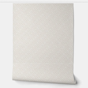 Papier Peint Motif Clé Grecque Beige Clair et Blanc