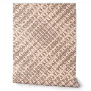 Papier Peint Motif Clé Grecque en Terre Cuite et Blanc
