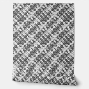 Papier Peint Motif Clé Grecque Gris Charbon et Blanc