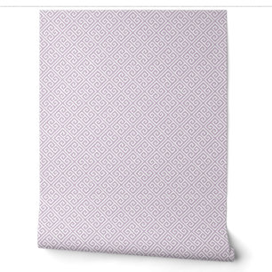 Papier Peint Motif Clé Grecque Violet Lilas et Blanc