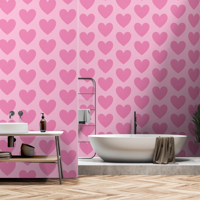 Papier Peint Motif Coeurs personnalisables, rose sur Pastel ros (Salle de bain)