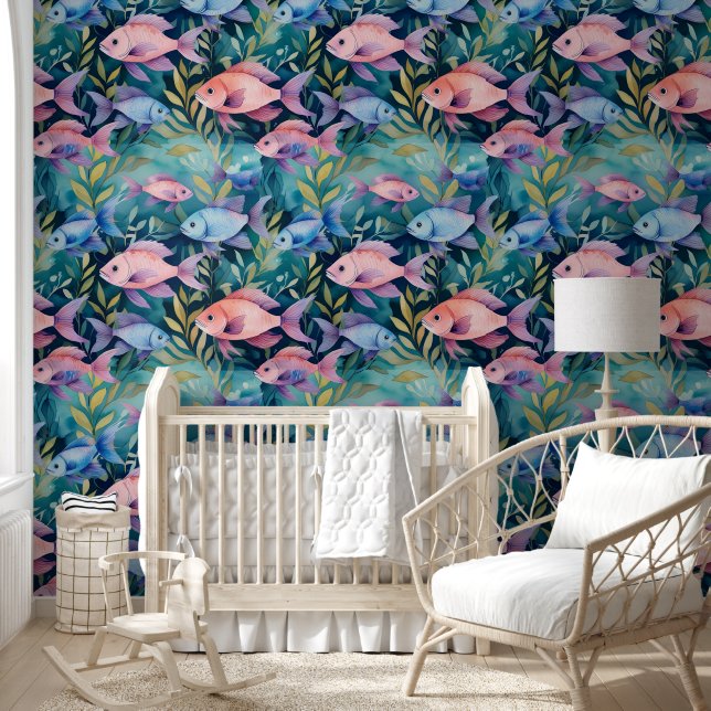 Papier Peint Motif cool d'aquarelle animale - Poisson 3 (Enfants)