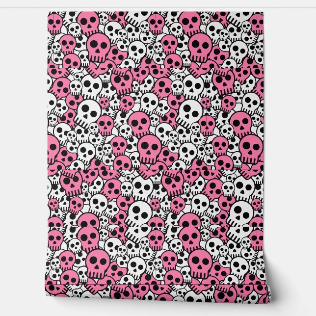 Papier Peint Motif crâne gothique rose Imprimer (Déroulement)
