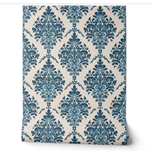 Papier Peint Motif damassé bleu classique