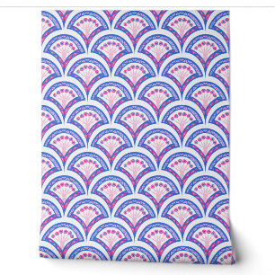 Papier Peint motif damassé floral bleu