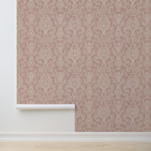 Papier Peint Motif damassé vintage en rose poudré
