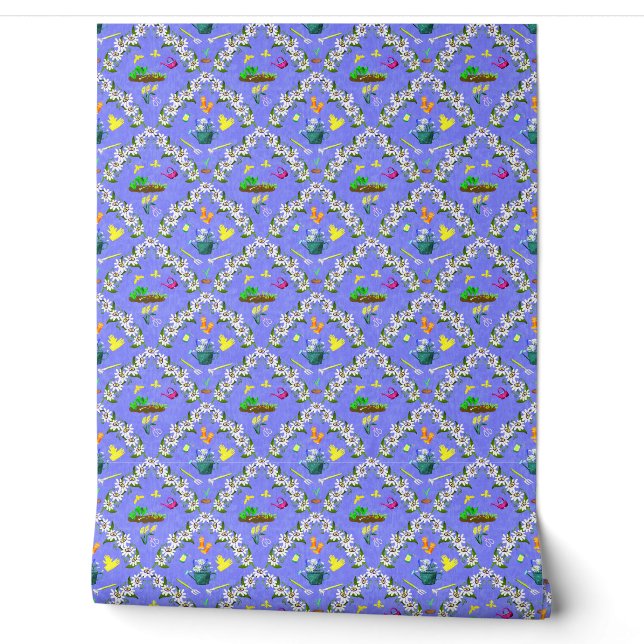 Papier Peint Motif Damassé Violet Jardinage (Déroulement)