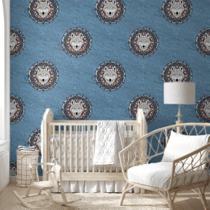Papier Peint Motif d'animal cool - Mandala de tête de loup 2