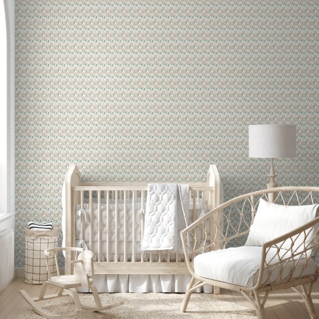 Papier Peint Motif d'aquarelle de pêche et feuille verte (Enfants)