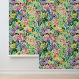 Papier Peint Motif d'aquarelle en fleurs exotiques
