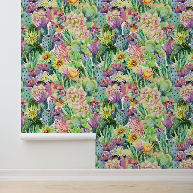 Papier Peint Motif d'aquarelle en fleurs exotiques (Application)