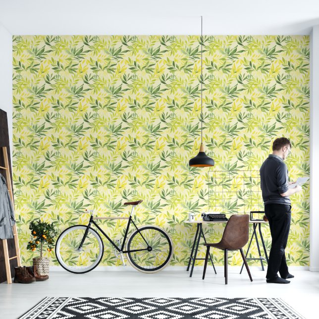 Papier Peint Motif d'aquarelle vert citron (Salon)