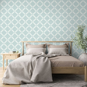 Papier Peint Motif d'art de cercles en ivoire sur fond bleu ver