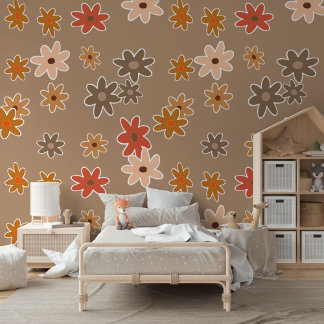 Papier Peint Motif d'art Fleurs roses brunes beiges