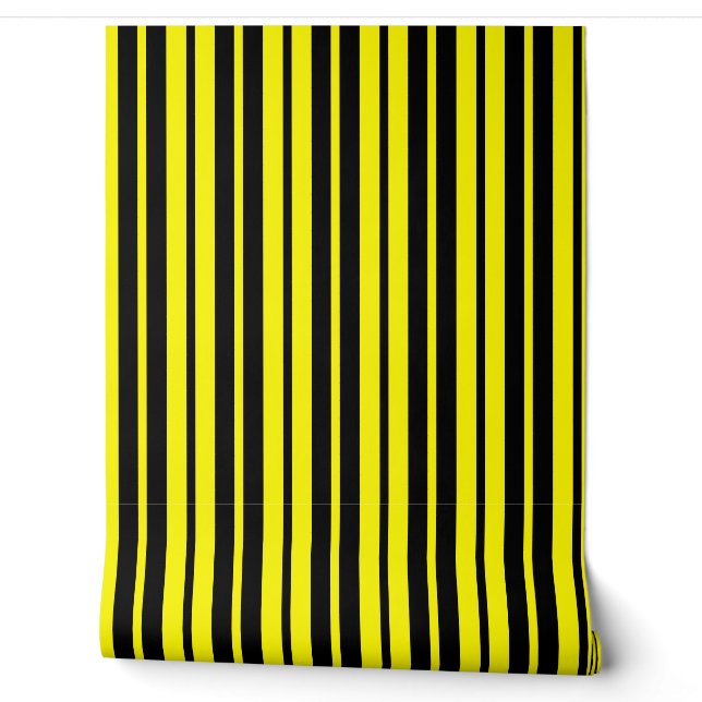 Papier Peint Motif de bandes verticales noires jaunes (Déroulement)