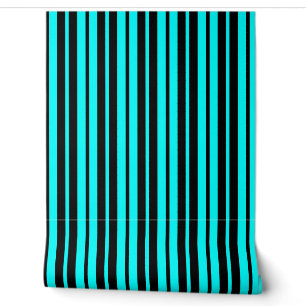 Papier Peint Motif de bandes verticales noires turquoise