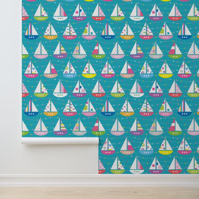 Papier Peint Motif de bateau à voile Pastel (Application)