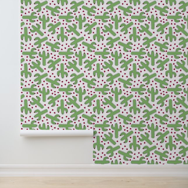 Papier Peint Motif de cactus et de fleurs roses (Application)