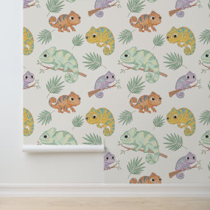 Papier Peint Motif de caméléon pastel mignon - Reptile dessiné