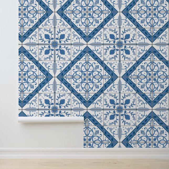 Papier Peint Motif de carreaux bleus et blancs (Application)