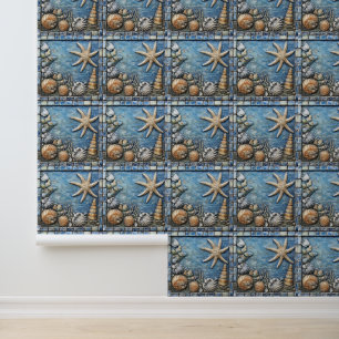 Papier Peint Motif de carreaux Marine Life