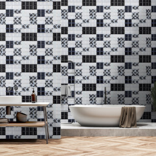 Papier Peint Motif de carreaux petit noir blanc